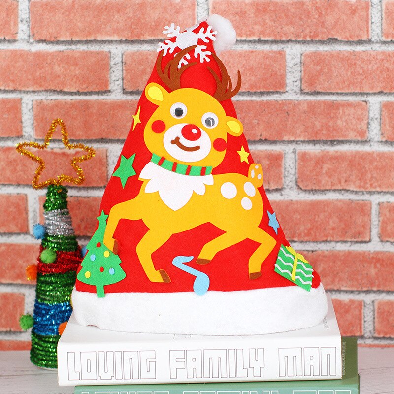 Gorro de Navidad hecho a mano para niños, gorros de Papá Noel no tejidos, juguetes artesanales, para jardín de infantes, Kits de materiales creativos para niños: Christmas Elk