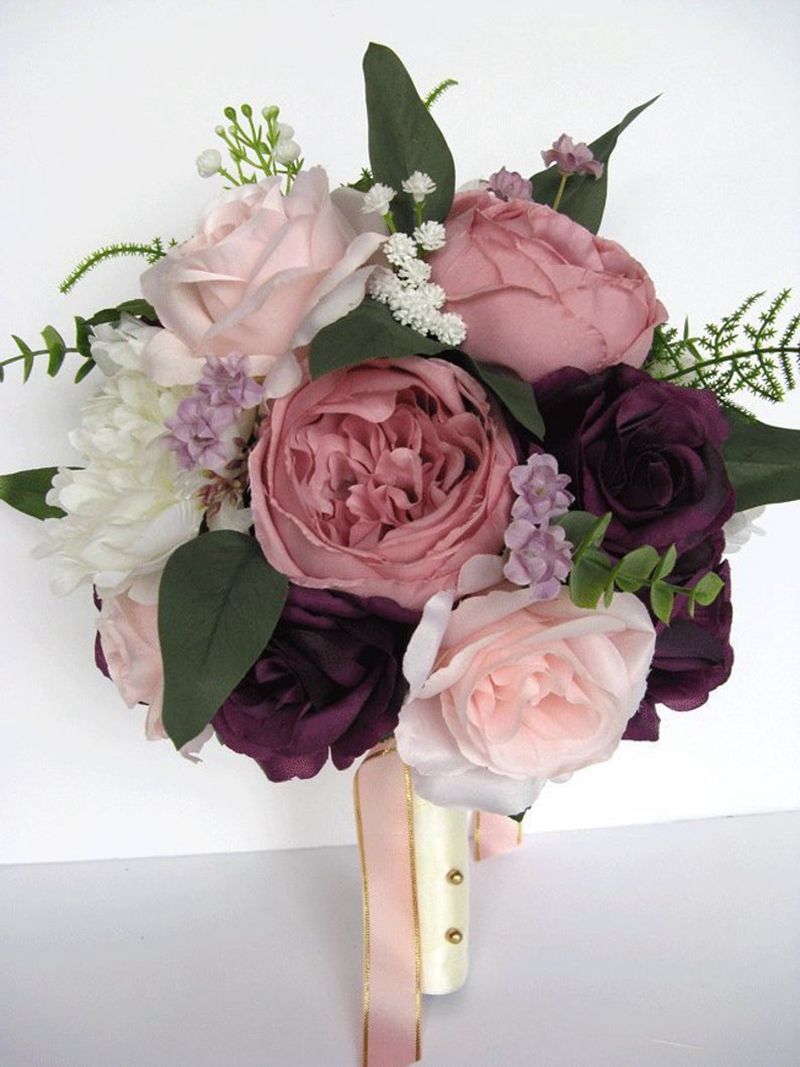 Bouquet de mariage Bouquet nuptial fleurs de mariage accessoires de mariage mauve prune rose blush aubergine fleur de soie décoration de la maison