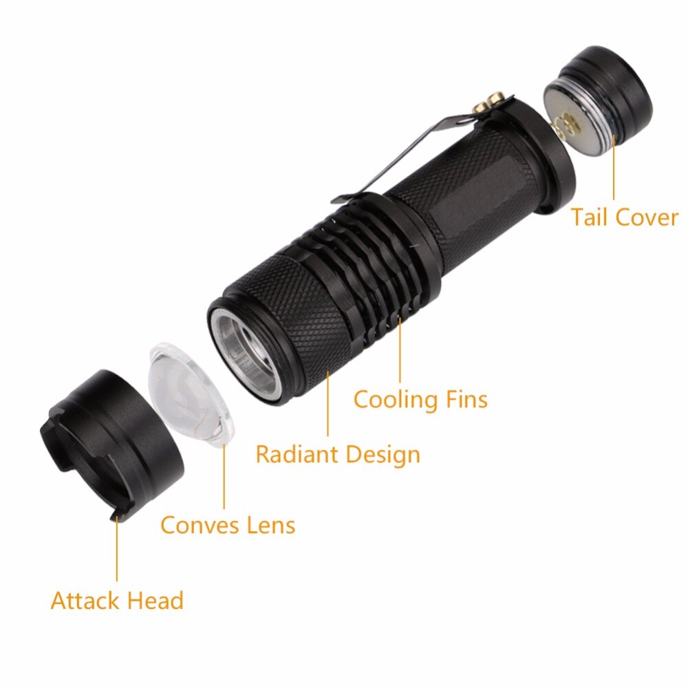 Mini Zoomable Shockproof XP-E Q5 LED Zaklamp Zaklamp Verstelbare Focus Lantaarn Draagbare Penlight outdoor Camping zaklamp