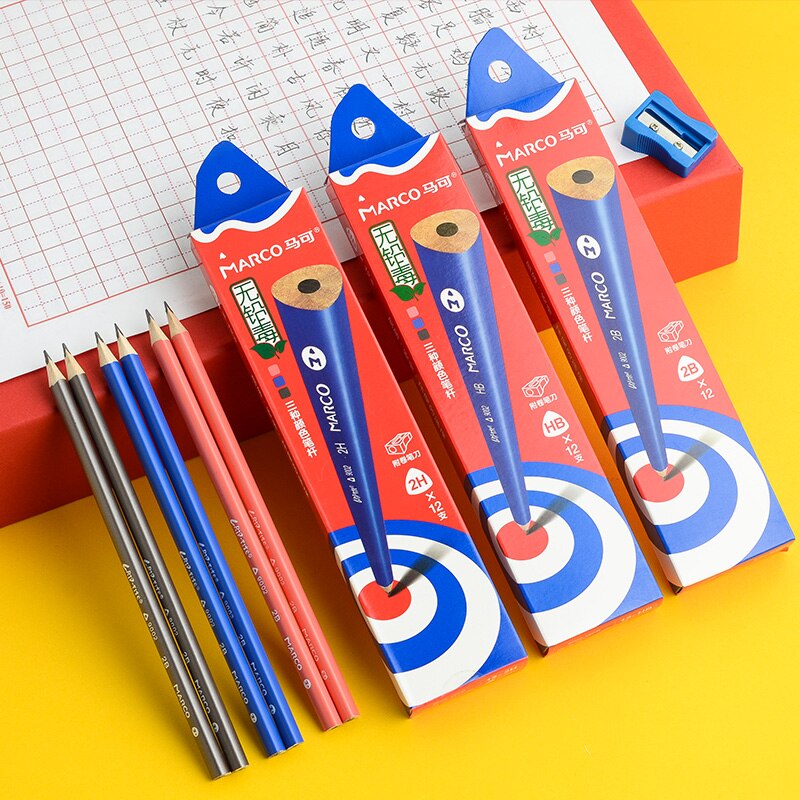 Marco 36pcs/lot HB/2H/2B 2Triangle Wood Pencils Pre-sharpened School Pencils Lead Pencil Wooden Graphite Pencil School supplies
