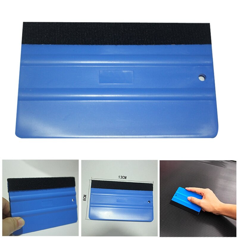 1 stk bil vinyl film indpakningsværktøj blå skraber gummiskraber med filt kant størrelse 13cm*8cm bil styling klistermærker tilbehør