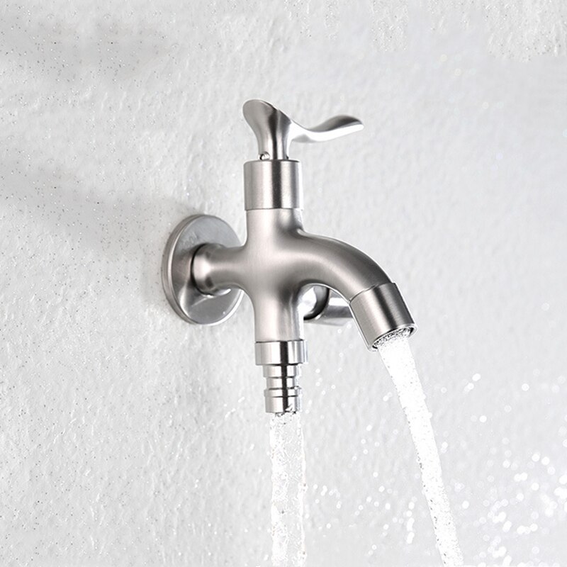 304 Stainless Steel Brushed Washing Machine Tap Wall Mount Small Tap Decorative Double Garden Faucet Double Using Bibcocks