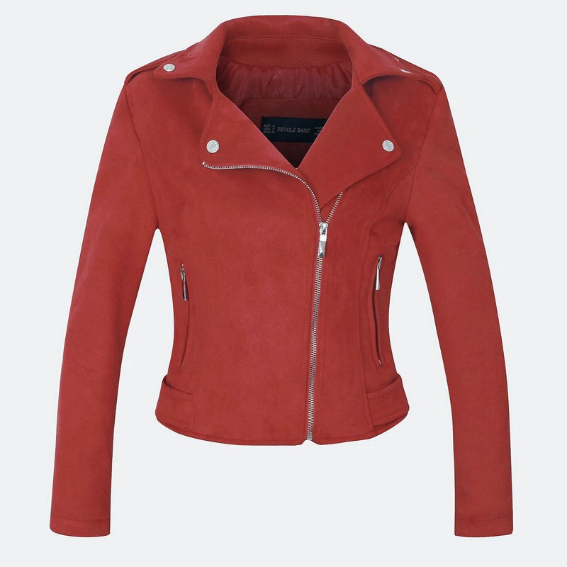 Höst vinter dam vintage faux mjuk mocka jackor dam slim fit matta rockar streetwear: X007 röda / L