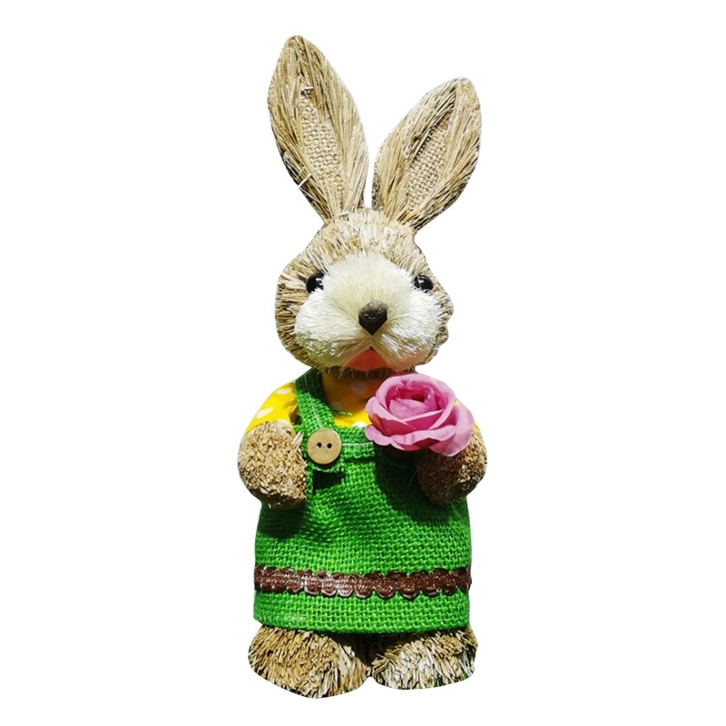 Coniglio pasquale paglia intrecciata coniglietto decorazione ornamento decorazioni per le vacanze di pasqua w/vestiti Yard Party Home Desktop Supply 25CM: Farmer rabbit