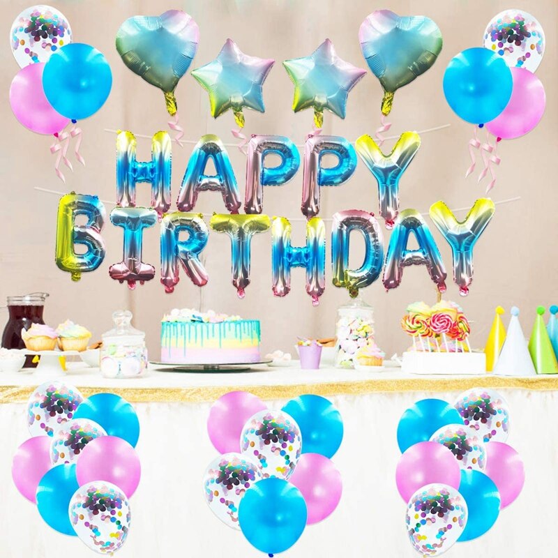 Rainbow 16Th Birthday Decor Happy Birthday Banner Star & Heart Aluminium Foil Balloon for Girls and Women Birthday Party