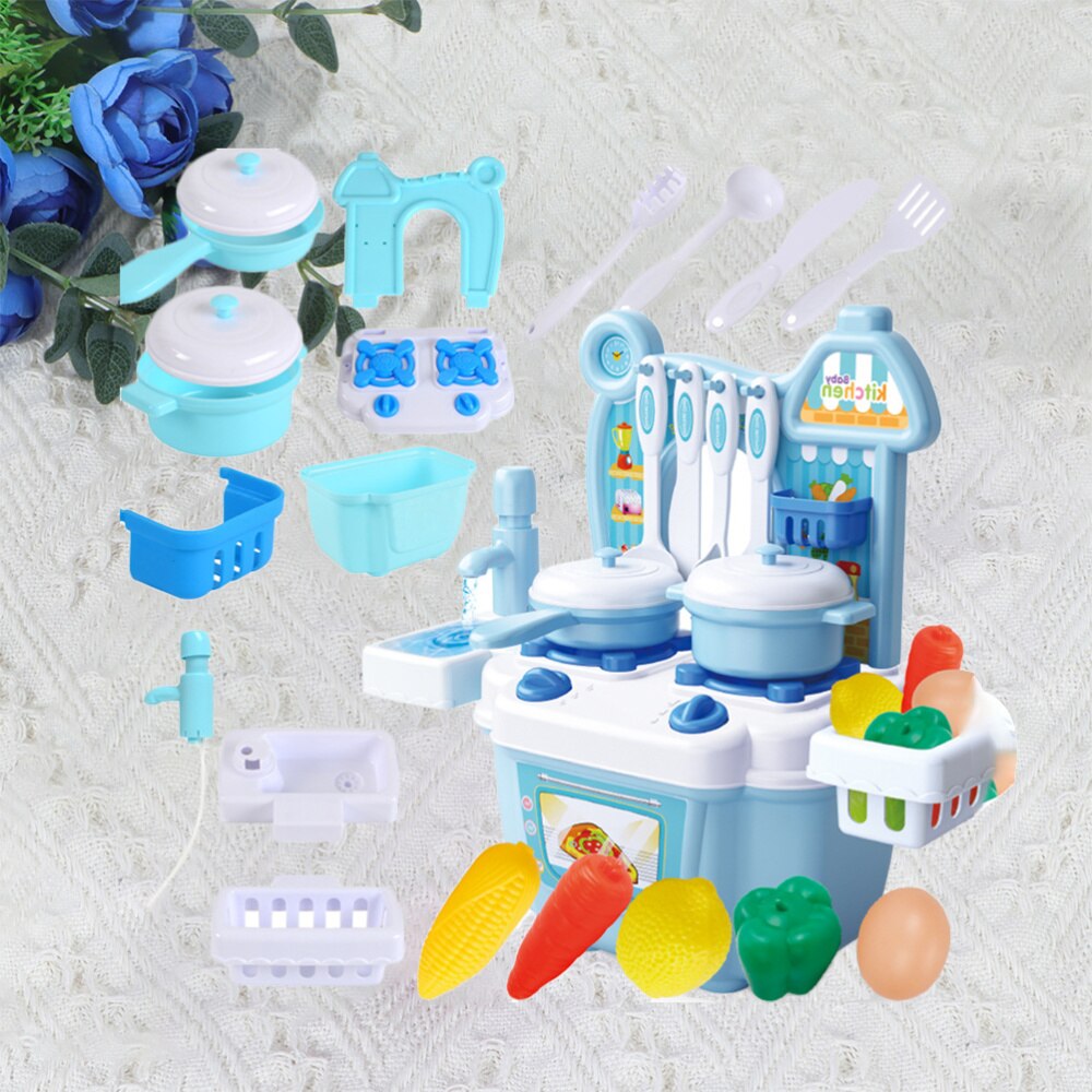 1 Set of 20PCS Mini Kitchen Toy Set Cartoon Playing House Cooking Toy Kit Funny Role Play Dining Table Toy Set Educational Simul: Blue