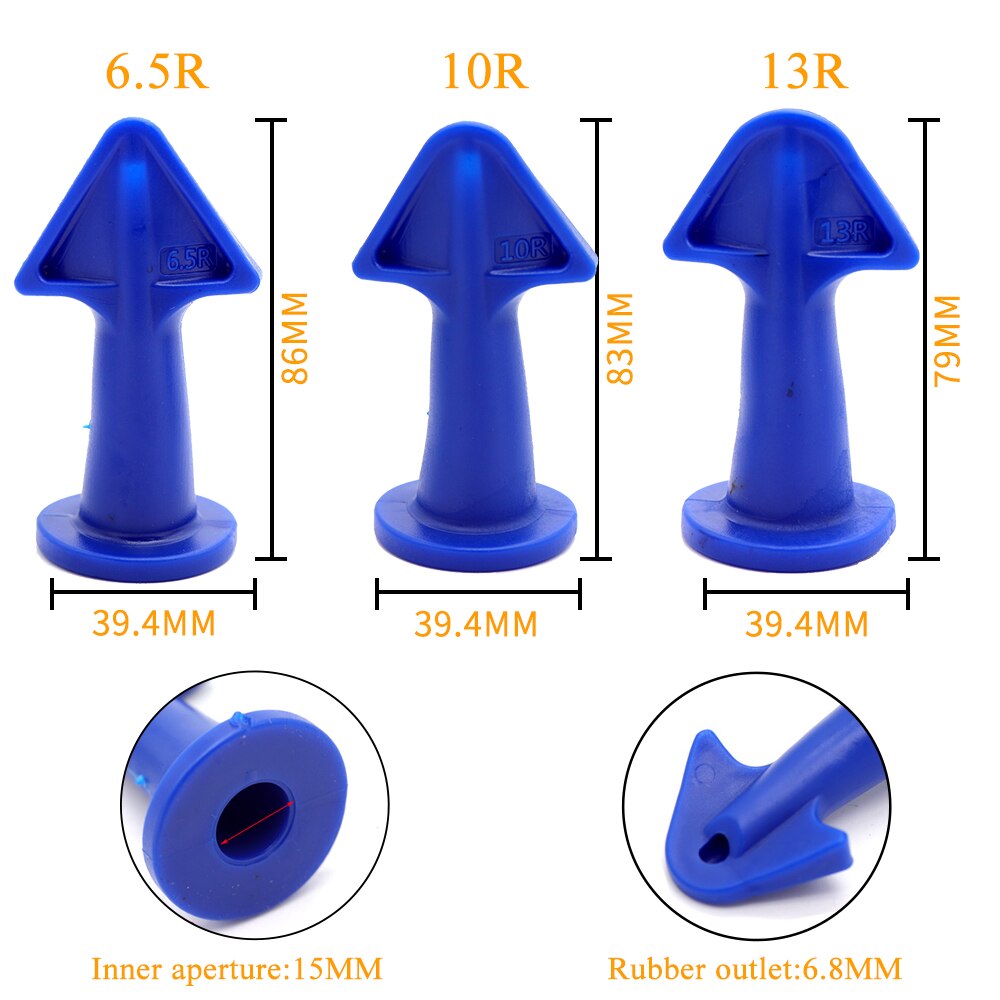 3 Stks/set Siliconen Breeuwen Nozzle Tool Pijlpunt Kalefateren Nozzle Schraper Set Herbruikbare Kit Hoek Schraper Grout Kalefateren Gereedschap Blauw