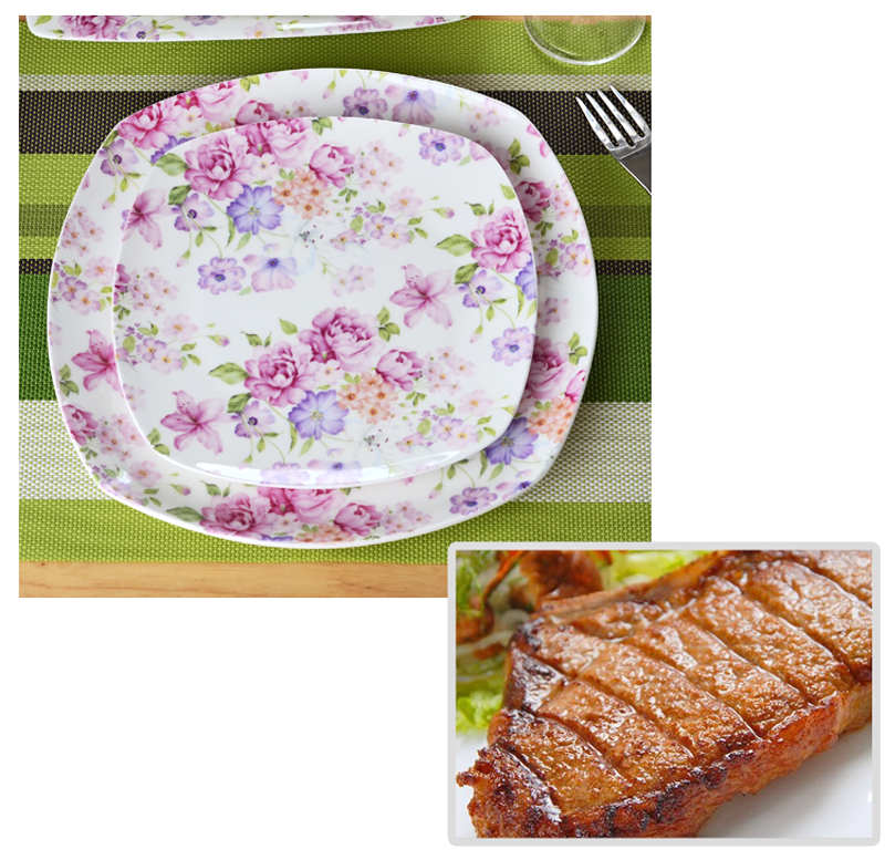 2pcs/lot, bone china dinner plate sets, servies set for dinner, floral porcelain wedding plates, square dessert plate, tableware