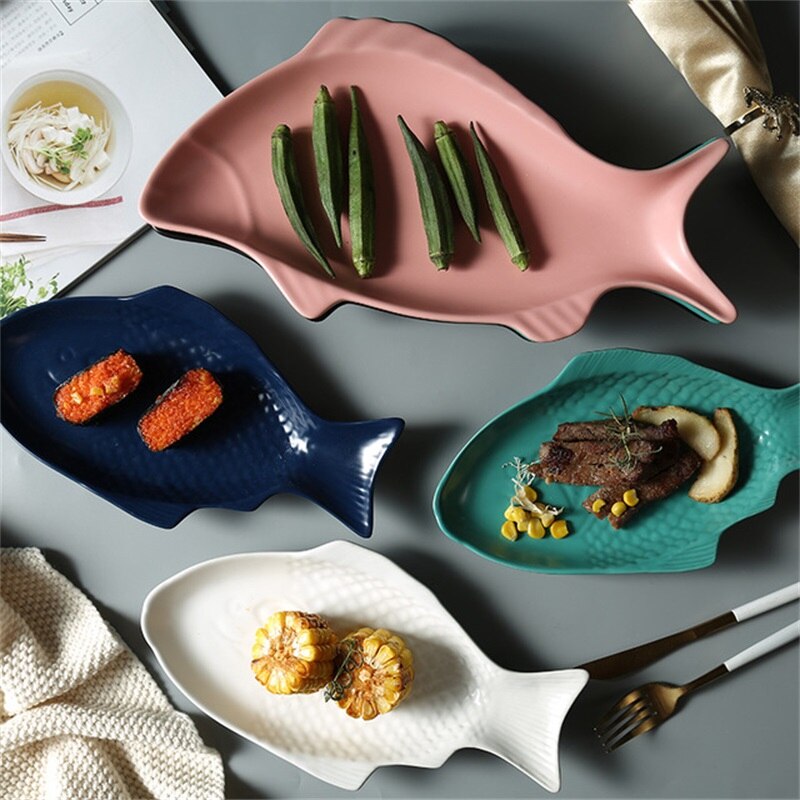 Plat en céramique en forme de poisson | Plat à boeuf de petit déjeuner assiette à Dessert mignonne de dessin animé assiette à fruits, Snack vaisselle de ménage