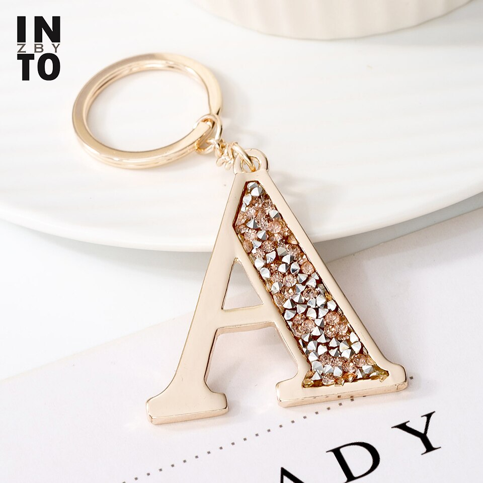 Into.zby Trendy Letter Keychains Crystal Key Rings Key Holder Initials Keychain Light Rose Gold Color Jewelry Bag Key: K002-A