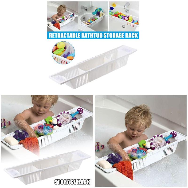 Bathtub Caddy Tray Plastic Bathtub Basket Shelf Rack Bath Toys Organizer Retractable Storage Rack S7 #5