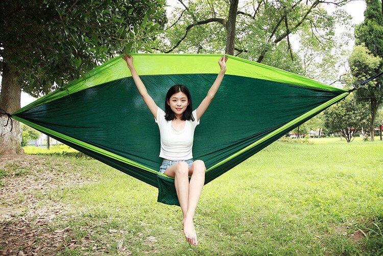 300*200 Sleeping Hammock 2-3 People Hamak Garden Swing Hanging Chair Bed Outdoor Hamacas Camping Goods + loop tree belt: A