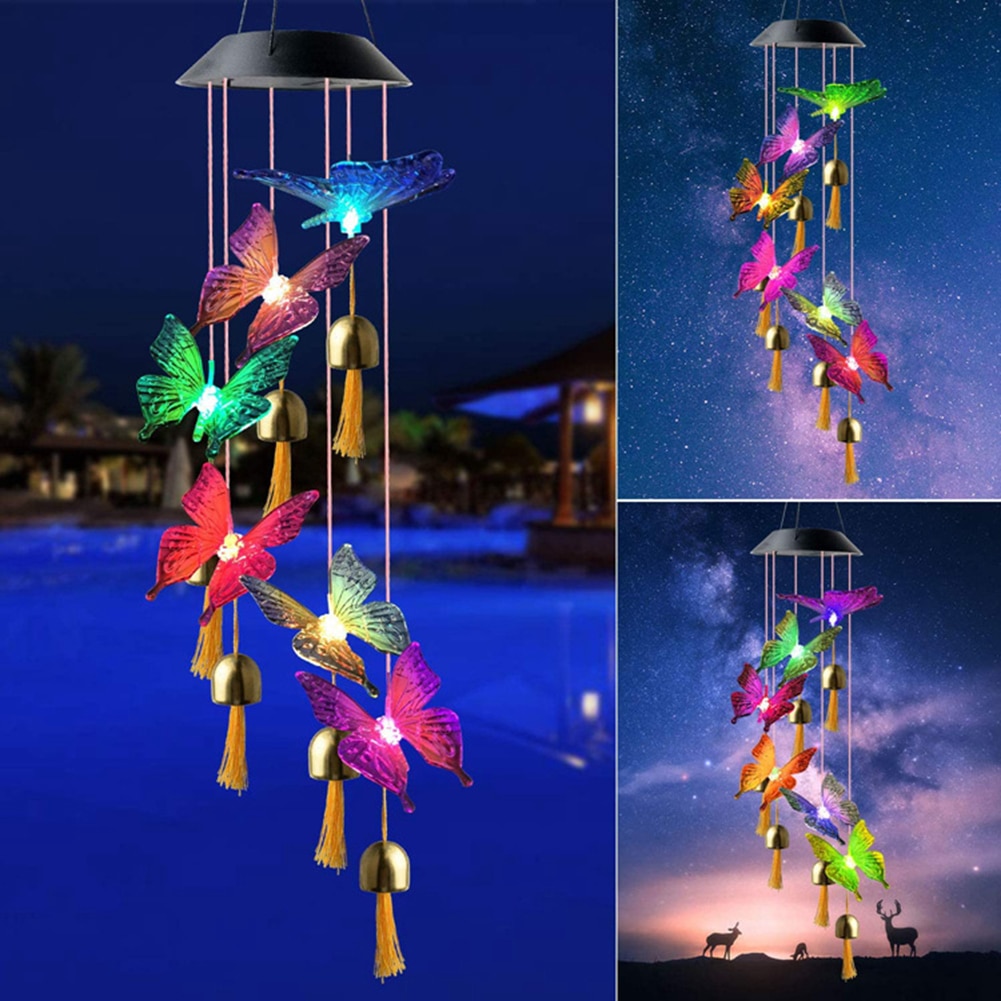 Led Solar Wind Chime Nachtlampje Hummingbird/Vlinder Waterdichte Outdoor Windchime Opknoping Lamp Voor Home Garden Decor