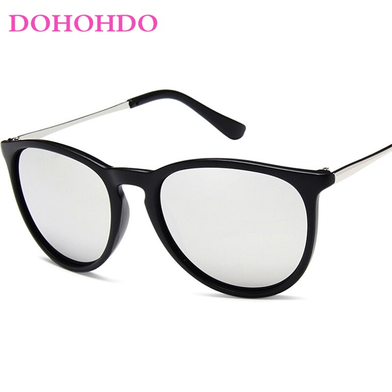 Dohohdo Vintage Retro Spiegel Zonnebril Vrouwen Cat Eye Zonnebril Luipaard Bescherming Mirrored Zonnebril Dames: silver