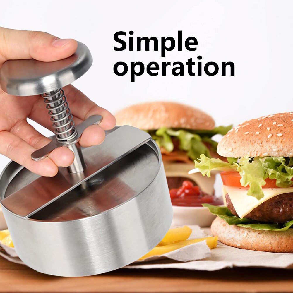 Stainless Steel Patty Making Beef BBQ Mold With Handle Party Non Stick Grill Burger Press Dinner Cooking Round Adjustable