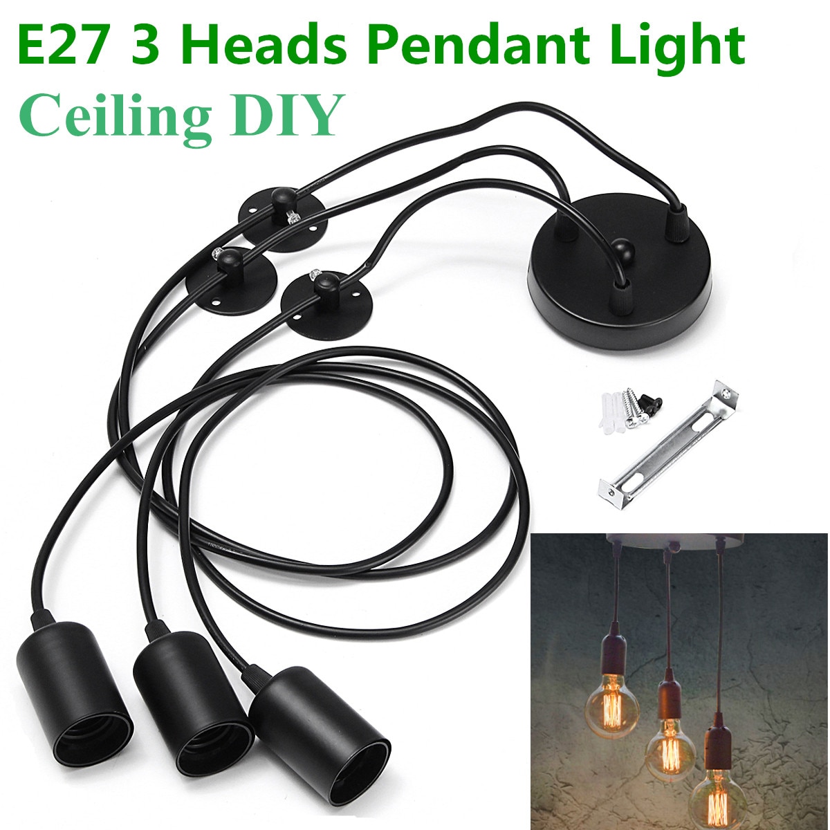 Smuxi Zwart E27 3 Heads Hanglamp Vintage Industriële Edison Plafondlamp Eetkamer Verlichting Retro Hanglamp