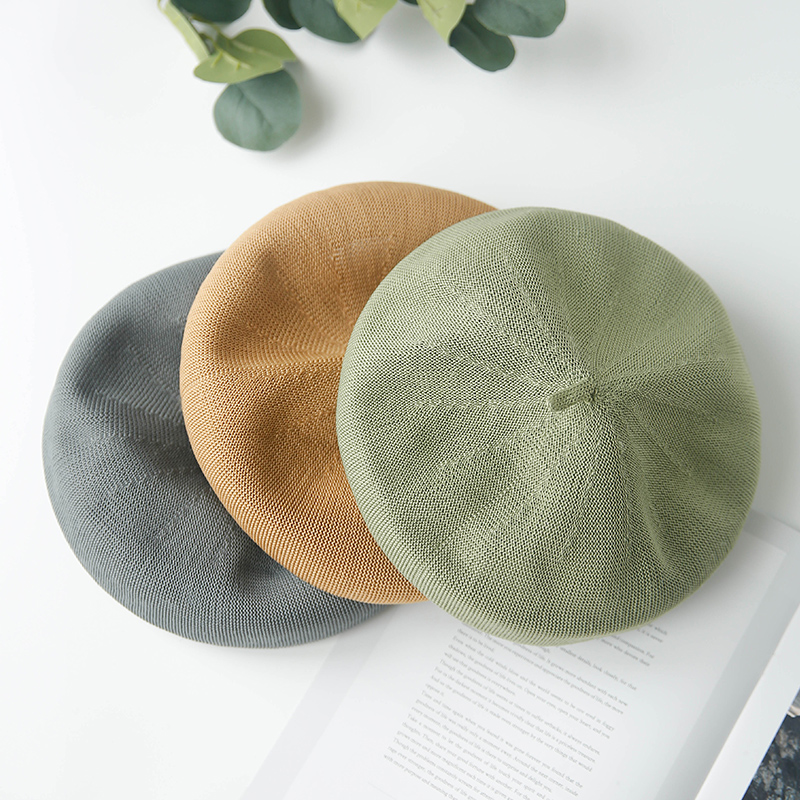 Spring Summer Breathable Hat Ladies Cotton Linen Solid Candy Color Beret French Artist Knitted Beret