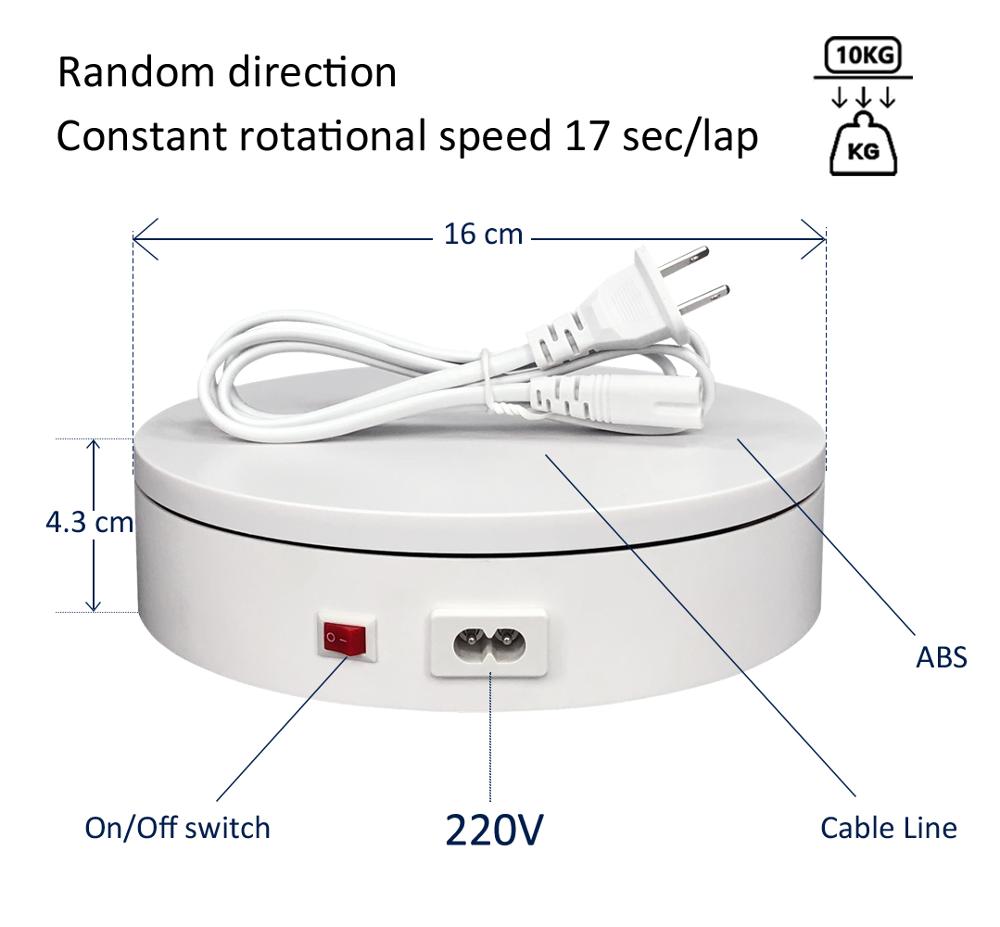 16 Centimetri 17sec/giro 220V Carico 10Kg Elettrico Giradischi 360 Gradi di Rotazione Automatica Fotografia Del Prodotto Riprese video Schermo In piedi
