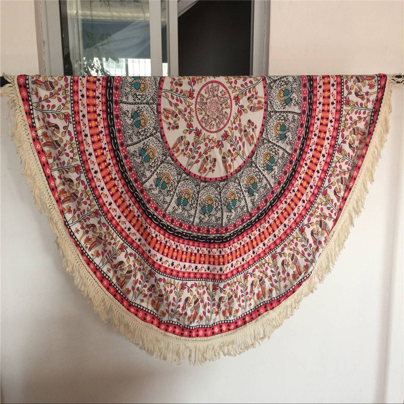 Strand rund hippie dusk gobelin strand kast mandala håndkle yogamatte bohemsk  #3 m 04