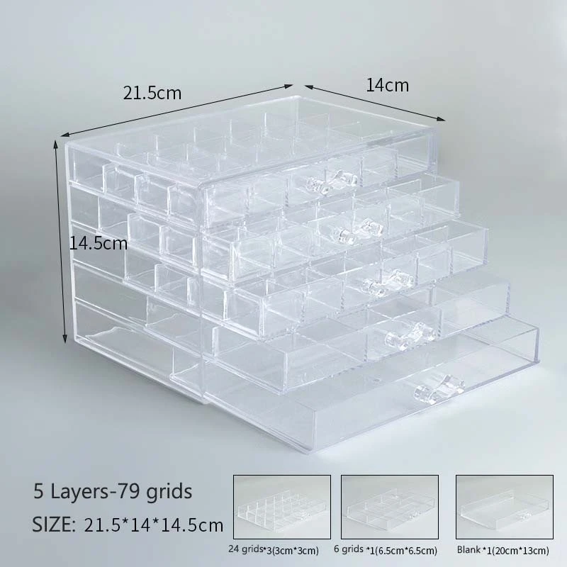 Caja de almacenamiento con compartimento para decoración de uñas, 72/79/120 rejillas, organizador acrílico transparente para cuentas, accesorios de manicura DIY: Verde claro