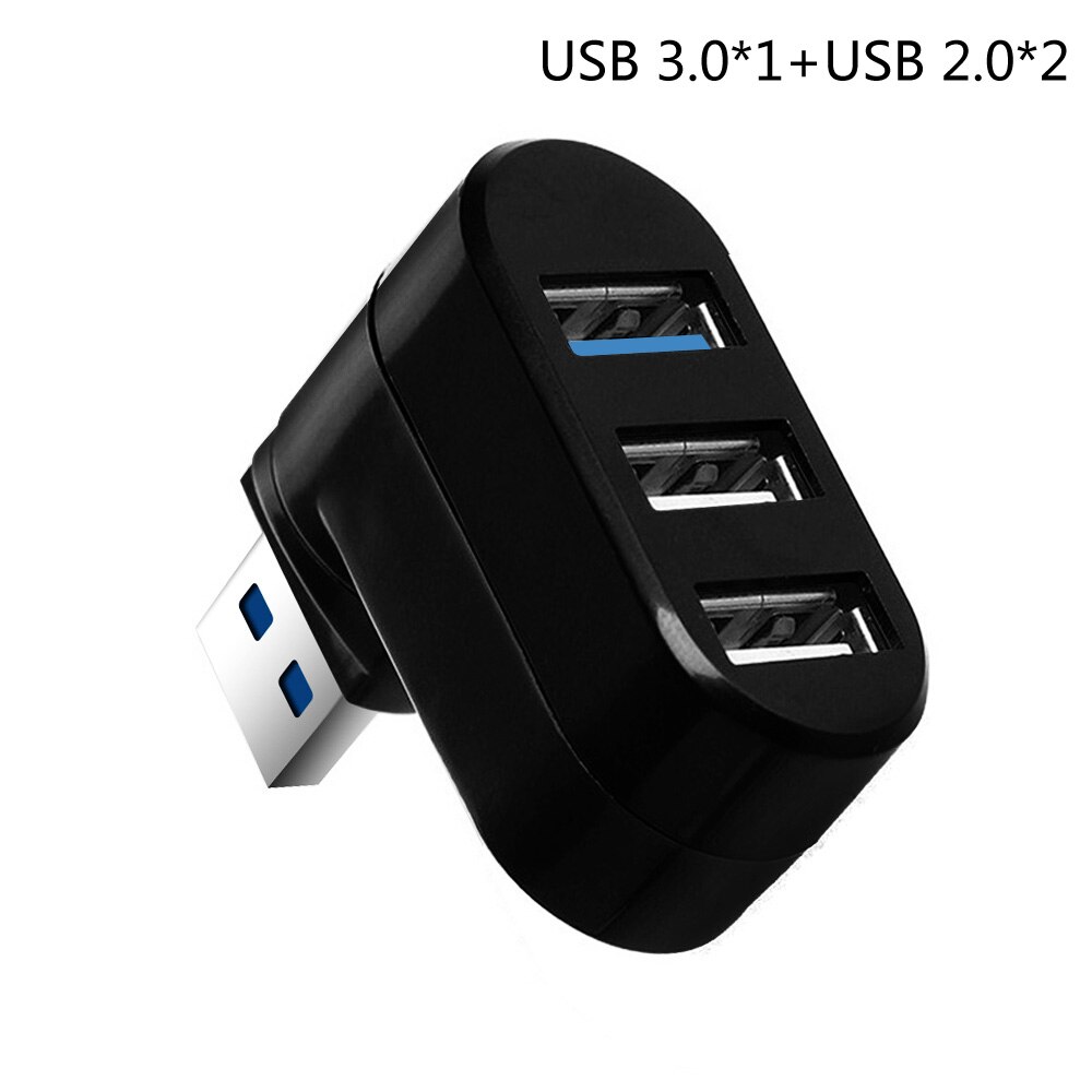 3 Poorten Usb Hub 2.0 + 3.0 Usb Splitter Hoge Snelheid Draaibaar Adapter Mini Hub Usb Opladen Splitter Voor Laptop computer (A716): Black1