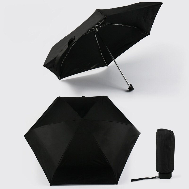 Pongee Small Folding Umbrella Anti-UV Waterproof Women Mini Pocket Parasol Girls Portable Travel UMBRELLAS: Black