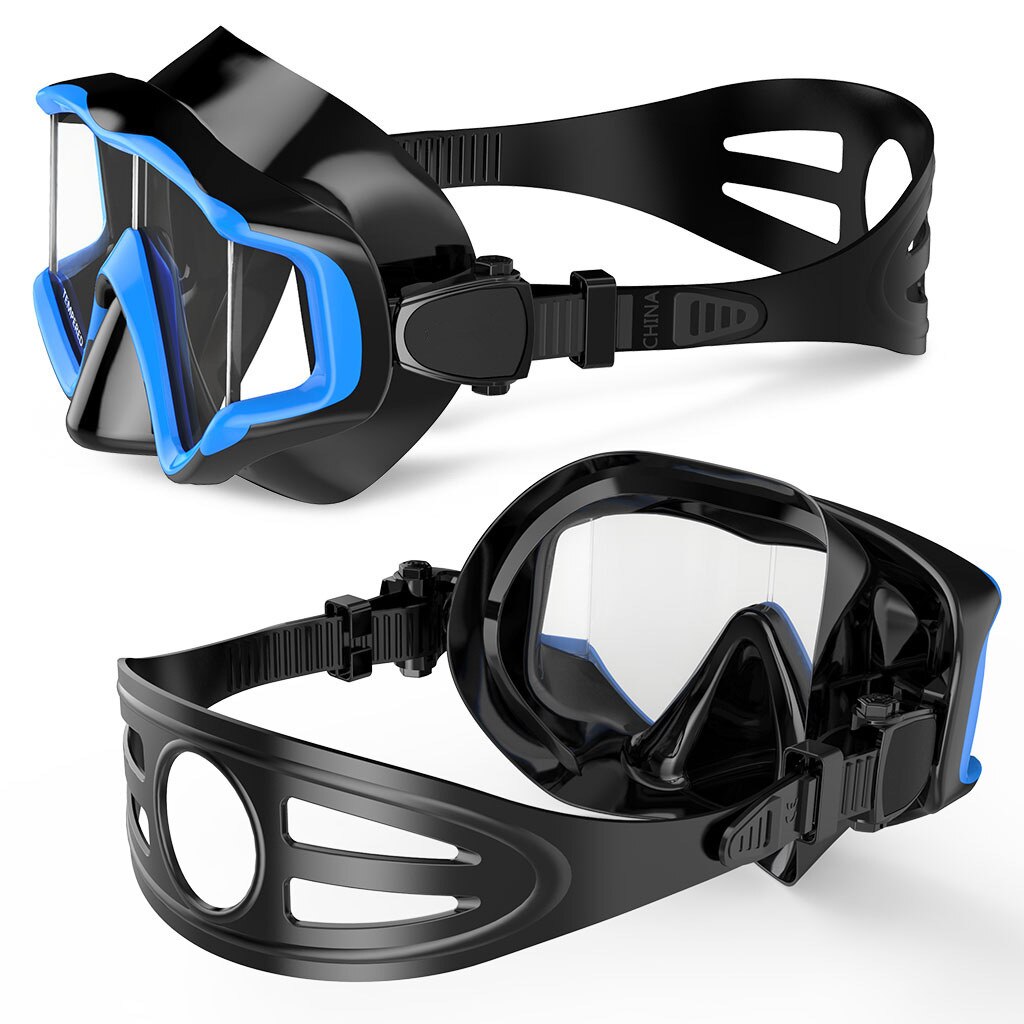 Dykker snorkel maske høj klar dykker maske snorkel hd dykker maske dykker ansigt svømmebriller vandtæt: Sortblå