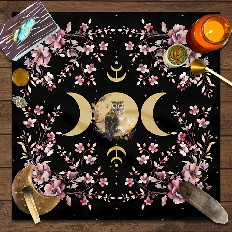 1 mantel de cartas de Tarot, flor, luna, triple luna, decoración de búho, altar, brujería, mantel de astrología: Rosa / 100*130cm