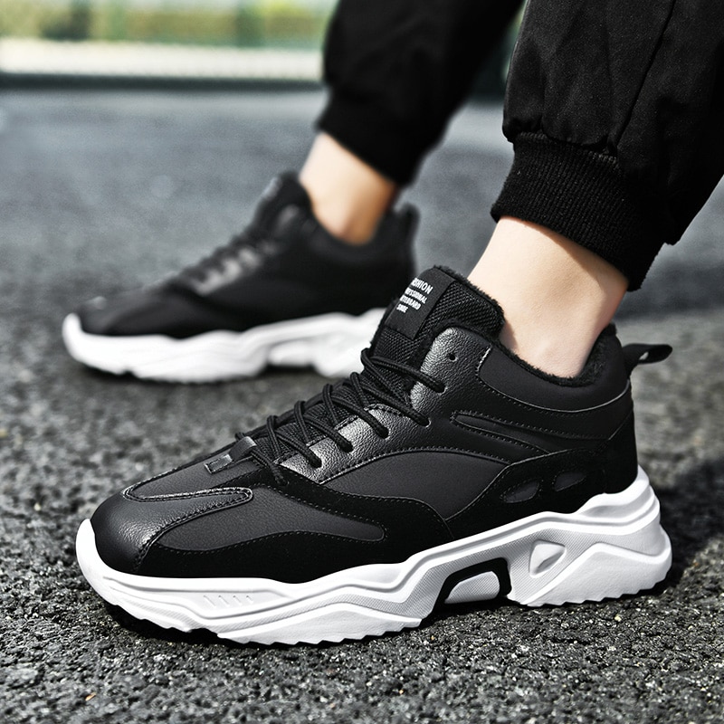 Inverno masculino mais tênis de veludo confortável hard-wearing clássico sapatos de moda para homem rendas ao ar livre manter sapatos de algodão quente