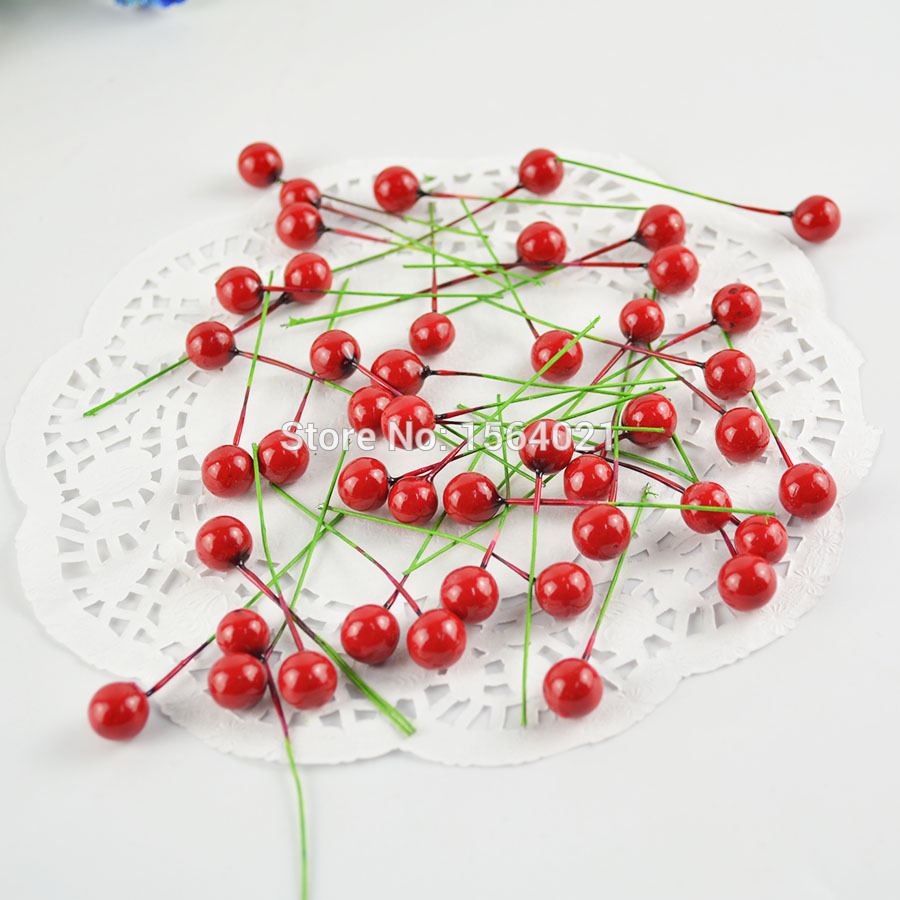 7*55mm mini Foam Kunstmatige Vruchten Kleine rode kers pick berry met stokken decoratie 50 stks/partij