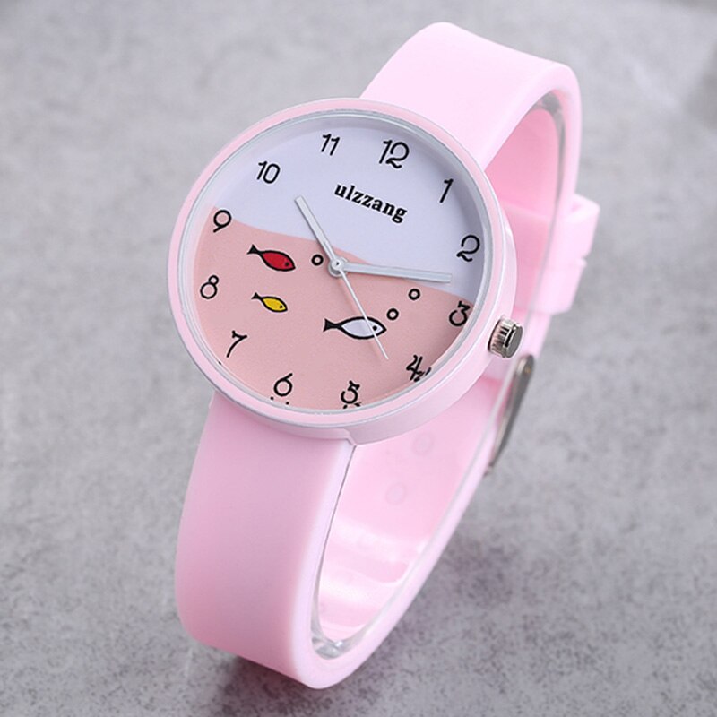 Luxury children's watch girl color silicone strap quartz watch small fish dial cartoon children's watch