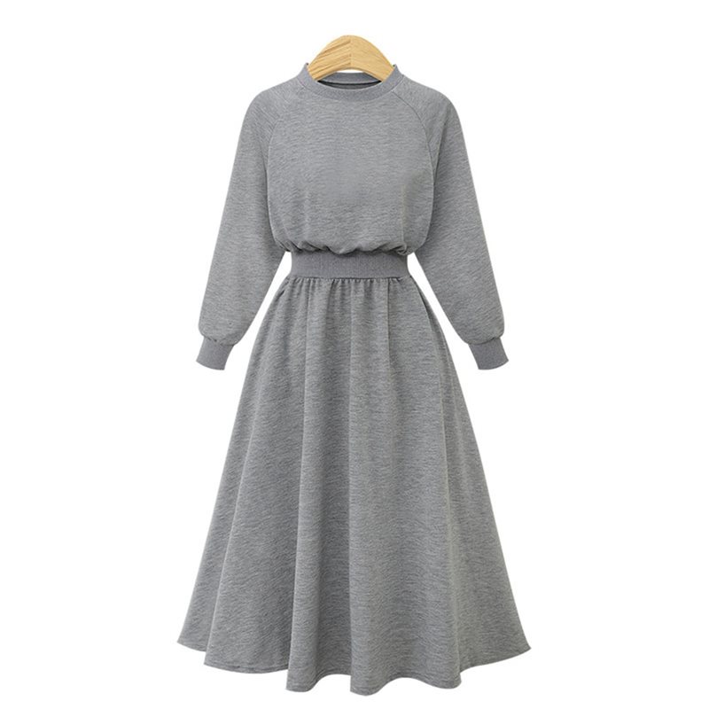 Høst vinter hettegenser kjole pluss størrelse kvinner lange ermede kjoler koreansk uformelt svart butikk størrelser 4xl 5xl fast grå en linje