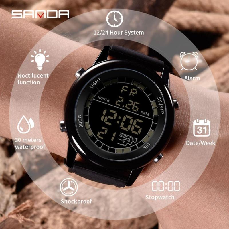 SANDA Sport Watch Men Digital Watch Alarm Chronograph Countdown LED Watches 50m Waterproof Wristwatch Clock Relogio digital