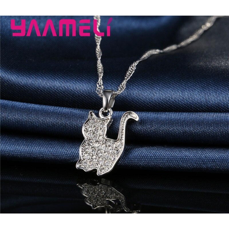 Ensemble de bijoux en argent Sterling 925, pendentifs chat persan mignon, boucles d'oreilles en Zircon cubique scintillant, pour femmes et filles