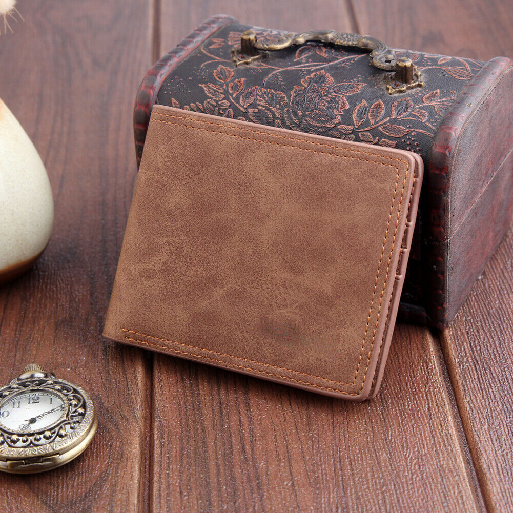 Men Purse Short Men PU Leather ID Card Holder Purse Wallet Billfold Slim Clutch: Light Brown