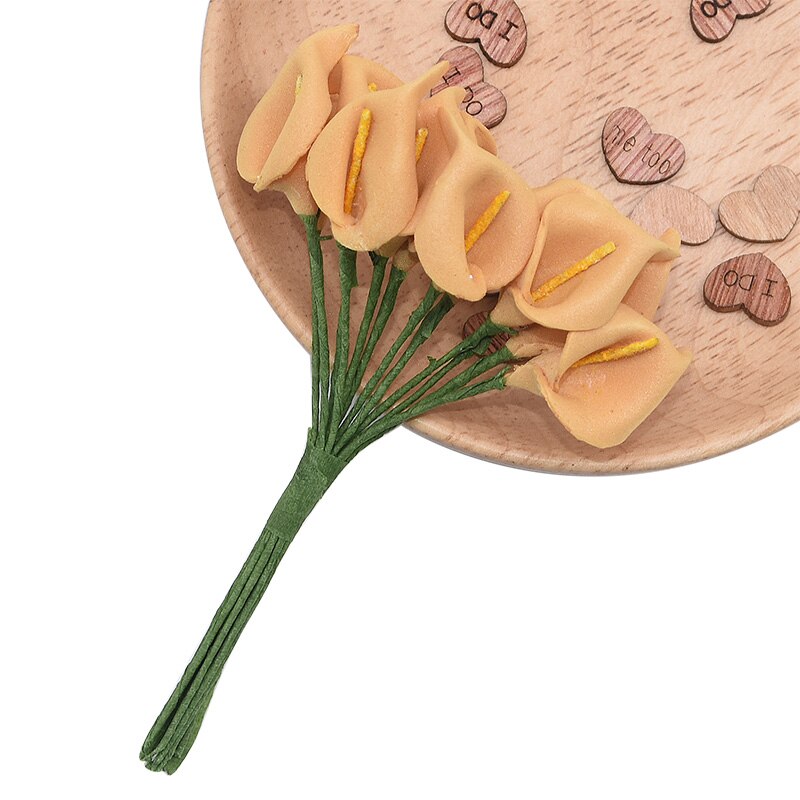 144 Stuks Mini Schuim Calla Lelie Kunstbloemen Boeket Voor Bruiloft Decoratie Home Decor Handgemaakte Cadeau Taart Kaart Bloemen Ambachten: L15 golden