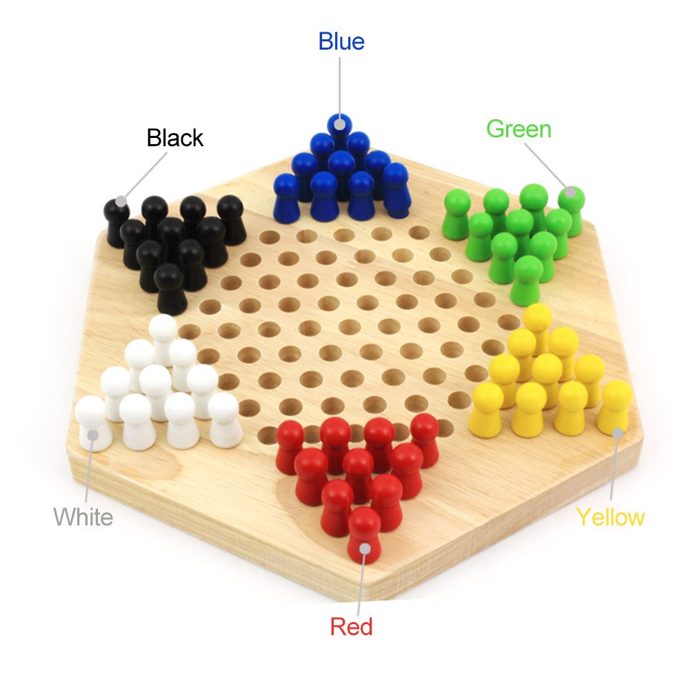 Chinese Checker Game Set Wooden Educational Board Kids Classic Halma Chinese Checkers Set Strategy Family Game Set