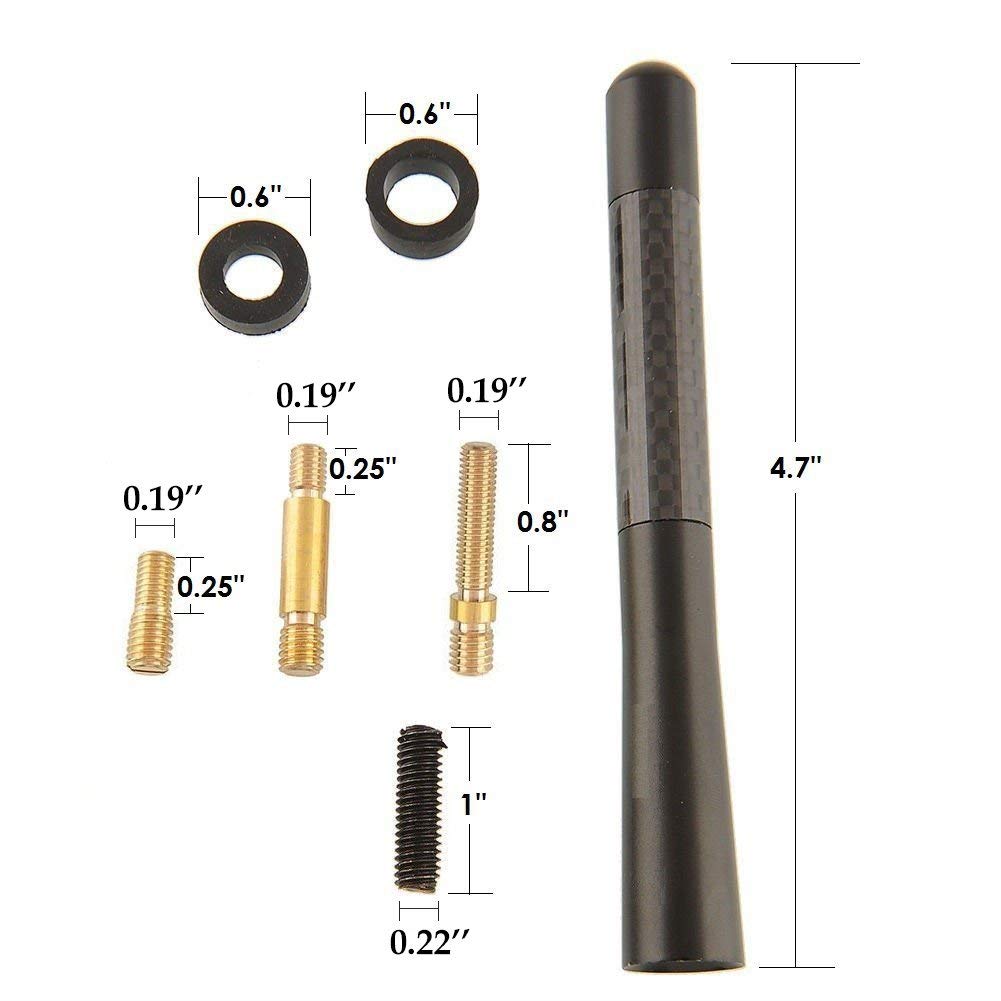 Carbon Radio Stubby Fiber Black Aluminum Alloy Screw Mast 4.7 inch Antenna for 1984 thru 2001 Jeep Cherokee XJ