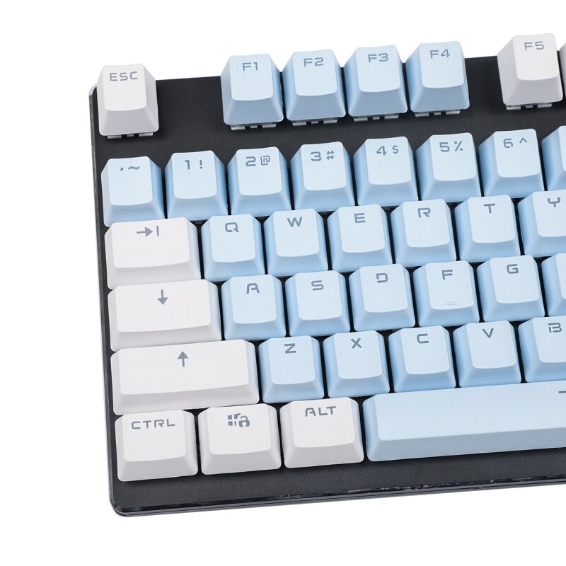 YMDK Double Shot 104 Miami PBT Shine Through OEM Profile Keycap set Suitable For MX Switches Mechanical Keyboard: White Blue