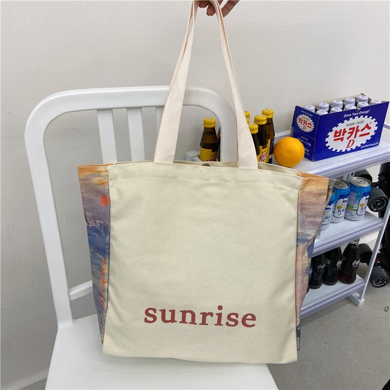 Große damen-einkaufstasche aus canvas, umweltfreundlich und wiederverwendbar, aus baumwollstoff, tragetasche, schultertasche für damen, lässige einkaufstasche, strandtasche: 1
