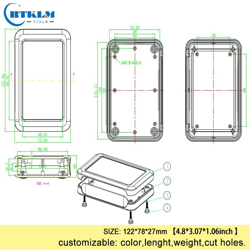 Small plastic handheld box diy junction box abs plastic enclosure electrical desktop enclosure plastic electric box 122*78*27mm