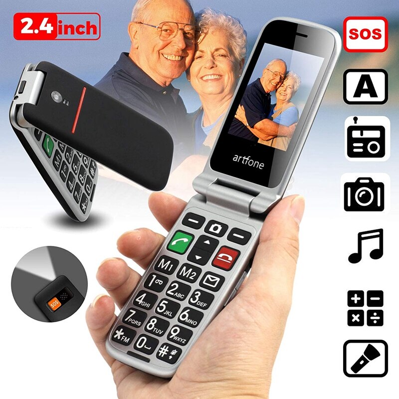 artfone CF241A Seniorenhandy ohne Vertrag | Dual SIM praktisch mit Notruftaste | Rentner praktisch große Tasten | 2G GSM Klapphandy| Großtastenhandy mit Ladegerät und Kamera|1000 mAh Akku Lange bereithalten-Zeit: hinzufügen 4GB TF Karte