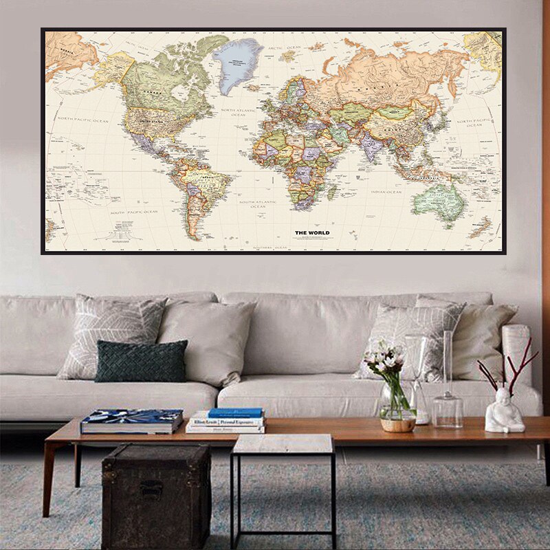 225*150 The World Map Detailed Picture Vintage Wall Art Poster Non ...