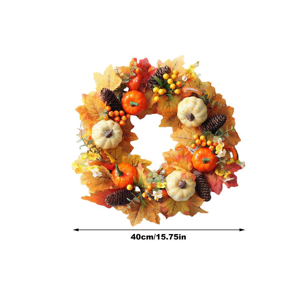 Tema de otoño puerta corona Artificial de cono de pino Arce Artificial guirnalda tela corona de mimbre Día de Acción de Gracias de la decoración del hogar: D