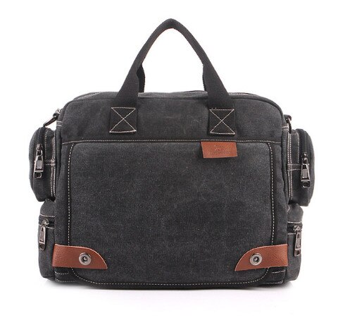 MANJIANGHONG Mannen Canvas Tas mannelijke Crossbody Tas Canvas Schouder Messenger Bags mannen Handtas zakelijke Tote Aktetas: Black