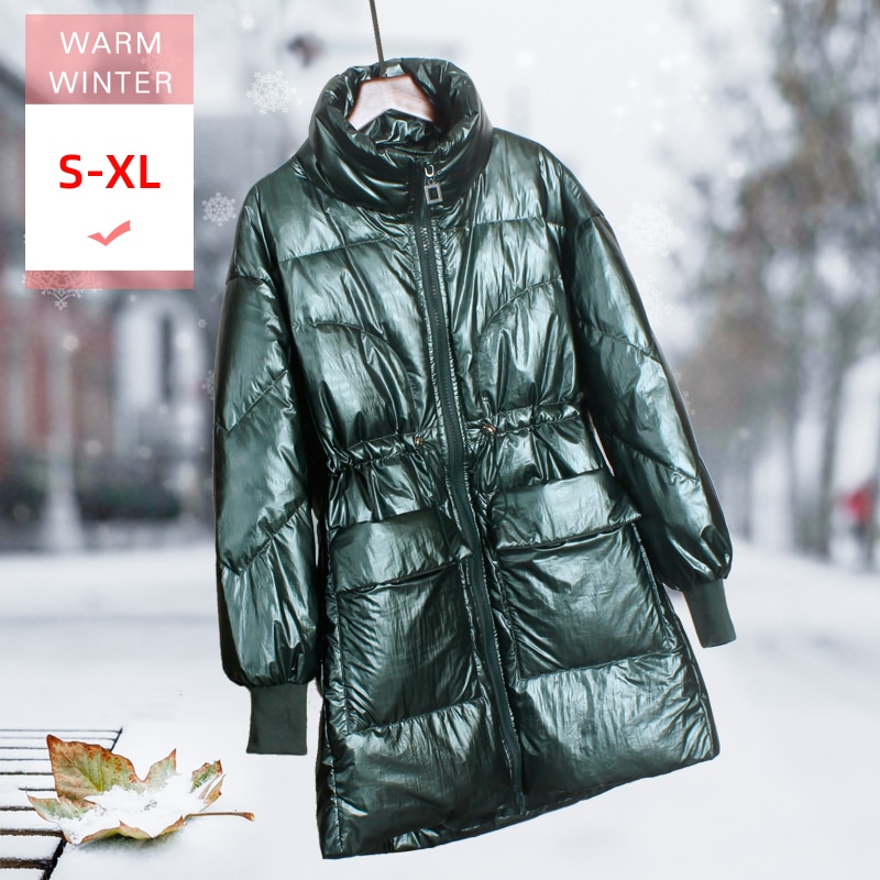 Winter dames lange witte eendendonsjas met opstaande kraag, damesmodel, warme, waterdichte en winddichte jas, grote maten