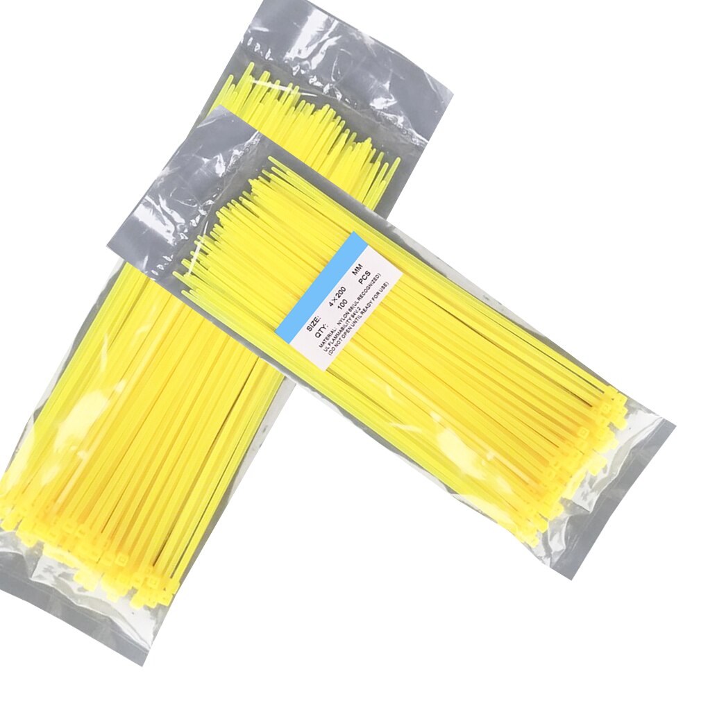 100 stk. 200mm selvlåsende nylon kabelbindere plast lynlås wire bindende wrap stropper værktøj 8 farver