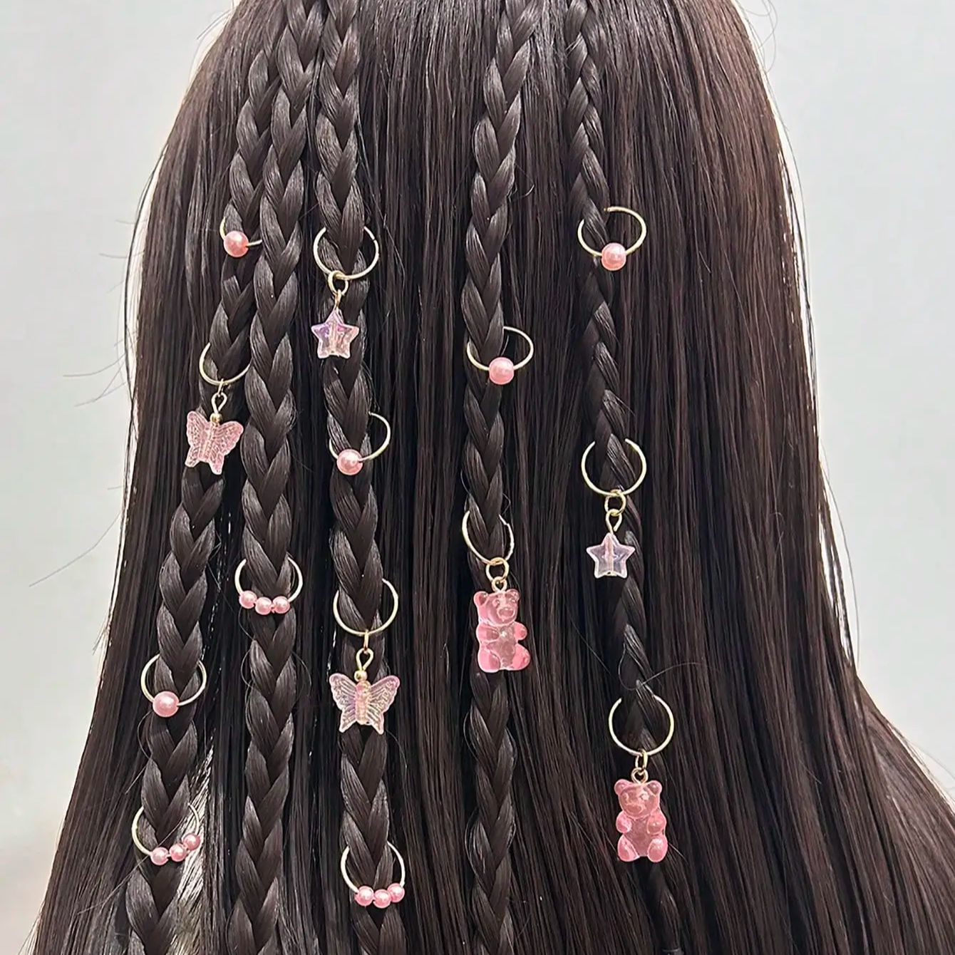 14 anelli per treccia di capelli con orso a farfalla carino per ragazze - clip per perline a forma di perla - Accessori per capelli Loc Gioielli per capelli per trecce