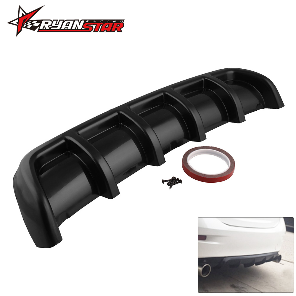 Car Styling ABS Rear Shark Fin Style Curved Bumper Lip Diffuser Shark 6 Fin Spoiler Kit Universal Bright Black SSW019-BK