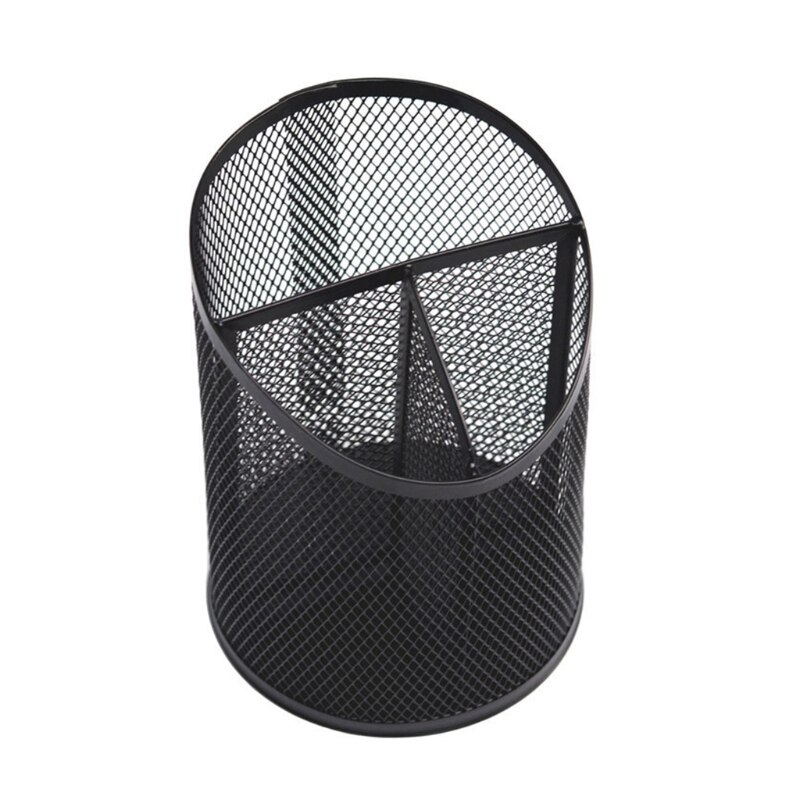 Ronde Stalen Mesh Potlood Pen Pannenlap Pen Case Box Art Supply Organizer Art Penselen Zwart En Zilver